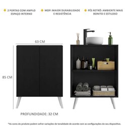 Gabinete Banheiro 2 Portas Retrô 63cm Multimóveis MP5006 Preto/Branco - 3