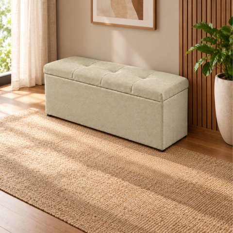 Calçadeira Recamier Baú 88cm para Cama Solteiro Toquío Vilajo:Suede Bege