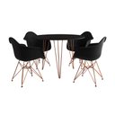 Ver imagem 2 de Mesa Jantar Redonda 90cm Preta Clips 3 Pés com 4 Poltronas Eiffel Eames Daw Pretas Base Cobre