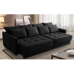 Sofá Cama Retrátil e Reclinável 2,10m com Molas Carol Veludo Preto Adonai Estofados - 1