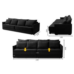 Sofá Cama Retrátil e Reclinável 2,10m com Molas Carol Veludo Preto Adonai Estofados - 2
