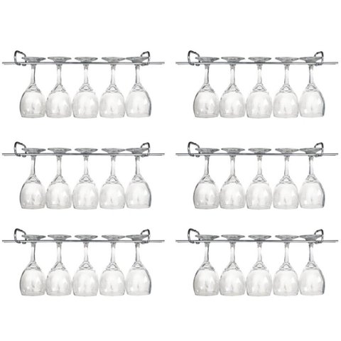 6 Suportes para Taças Cromado Decoração Bar Vinho 25cm
