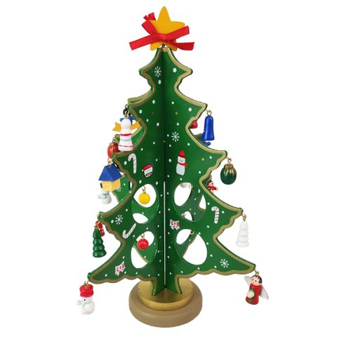 Mini Arvore de Natal 3d Madeira com Enfeites Natalino Decoração Mesa Sala Casa Ornamentação Papai no
