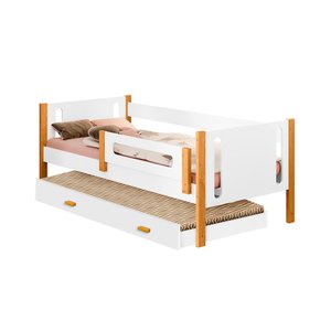 Cama Babá Solteiro Mirela C/ Cama Auxiliar Grade Proteção Incluso Luminária Led Branco/Amêndoa