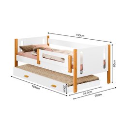 Cama Babá Solteiro Mirela C/ Cama Auxiliar Grade Proteção Incluso Luminária Led Branco/Amêndoa - 2