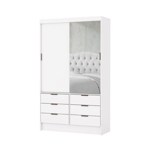 Guarda Roupa Sevilha Plus 2 Portas de Correr com Espelho Carioca Moveis Branco