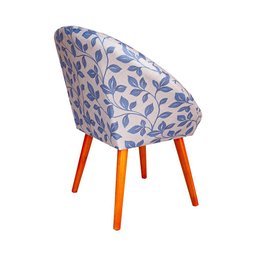 Poltrona Decorativa Canastra Estofada Veludo Floral Azul Pés em Madeira Maciça - 2