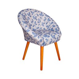 Poltrona Decorativa Canastra Estofada Veludo Floral Azul Pés em Madeira Maciça - 1