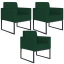 Ver imagem 1 de Kit 3 Poltronas Decorativas Sala e Recepção Base Fixa Metal Helô L02 Suede Verde Musgo - Lyam