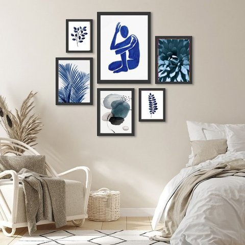 Composição Quadros Decorativos Quarto Artes azuis:madeira Preta