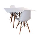 Ver imagem 1 de Conjunto de Mesa de Jantar Eames Eiffel Quadrada 90cm Tampo de Madeira Branco com 2 Cadeiras Brancas
