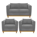 Ver imagem 1 de Kit Sofá 2 Lugares e 2 Poltronas Europa Suede Doce Sonho Móveis - Cinza