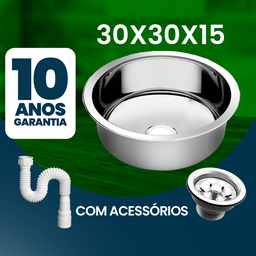 Cuba Redonda Cozinha 30cm As Aço Inox 304 Válvula e Sifão - 2