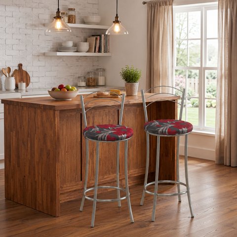 Kit 2 Banquetas Médias Cromadas com Assento Estofado e Encosto para Bancada Cozinha e Área Gourmet Cinza/Cromado/Vermelho