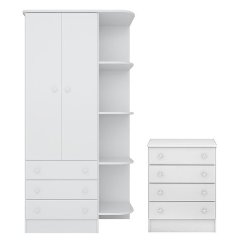 Quarto de Bebê Doce Sonho com Roupeiro 825 e Cômoda 777 Qmovi Branco