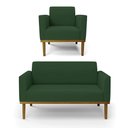 Ver imagem 2 de Conjunto Poltrona e Namoradeira Decorativa Isabella Pés Fixo em Madeira Castanho Veludo Verde Esmera