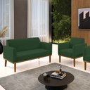 Ver imagem 1 de Conjunto Poltrona e Namoradeira Decorativa Isabella Pés Fixo em Madeira Castanho Veludo Verde Esmera