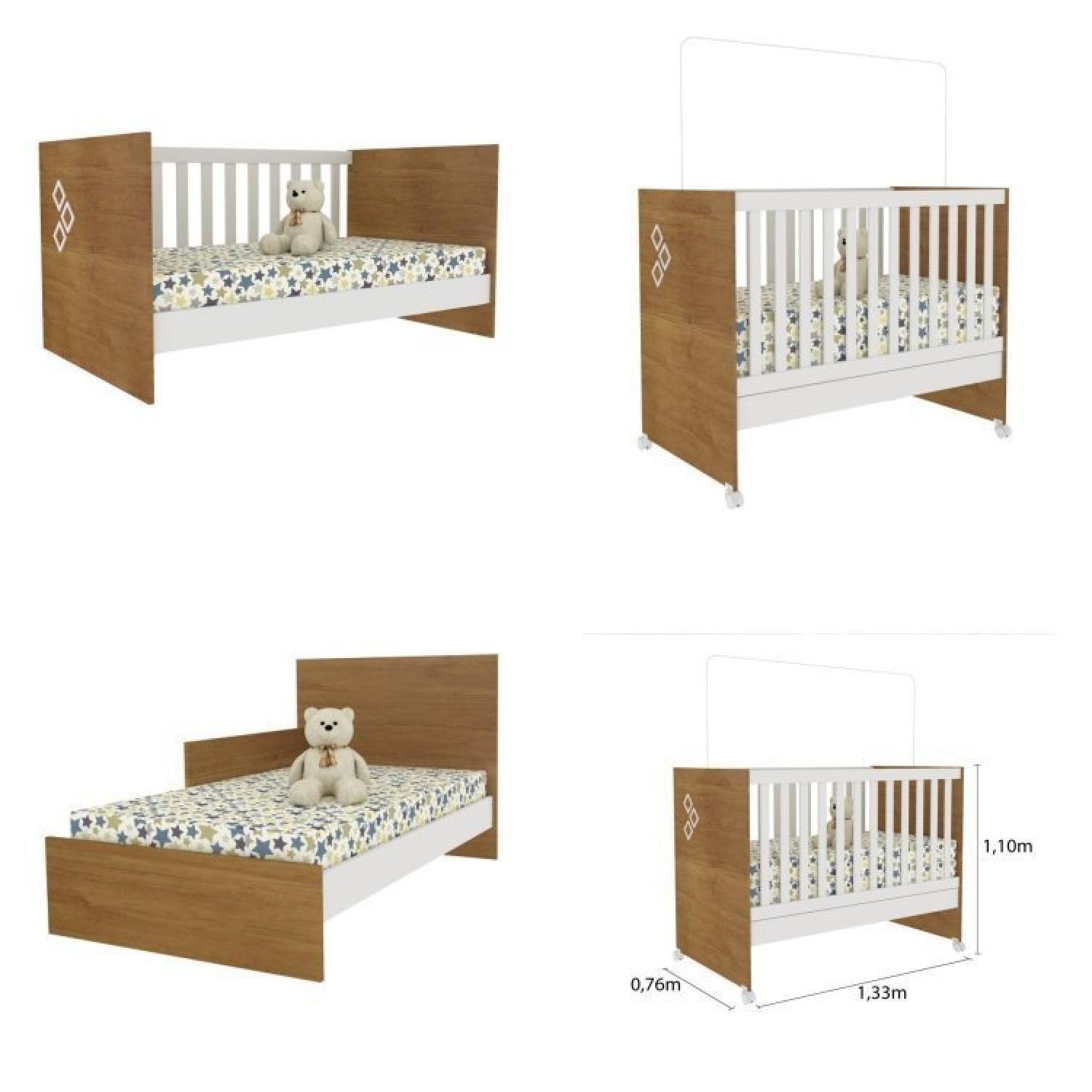 Quarto de Bebê Completo Guarda Roupa Zelandia 4 Portas com Berço e Cômoda Espresso Móveis - 4