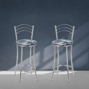 Ver imagem 6 de Kit 2 Banquetas Médias Cromadas com Assento Estofado e Encosto para Bancada Cozinha e Área Gourmet Cinza/Cromada/Azul