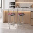 Ver imagem 1 de Kit 2 Banquetas Médias Cromadas com Assento Estofado e Encosto para Bancada Cozinha e Área Gourmet Cinza/Cromado/Vermelho