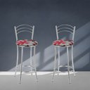 Ver imagem 6 de Kit 2 Banquetas Médias Cromadas com Assento Estofado e Encosto para Bancada Cozinha e Área Gourmet Cinza/Cromado/Vermelho