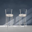 Ver imagem 6 de Kit 2 Banquetas Médias Cromadas com Assento Estofado e Encosto para Bancada Cozinha e Área Gourmet Cinza/Cromado/Bege