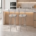 Ver imagem 1 de Kit 2 Banquetas Médias Cromadas com Assento Estofado e Encosto para Bancada Cozinha e Área Gourmet Cinza/Cromado/Bege