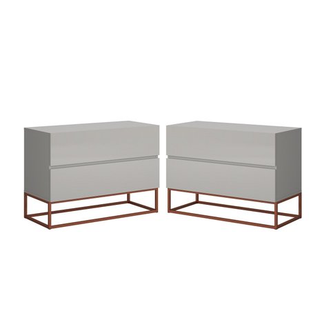 Conjunto 2 Mesa de Cabeceira Eros 60 Estilo Industrial Base Cobre:Off White
