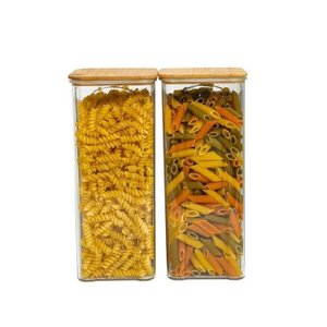 Kit 2 Potes Herméticos de Acrílico 2l Tampa de Bambu Oikos