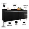 Balcão Gabinete para Cozinha com Tampo 180cm Moss M05 Preto - Inoviza - 5