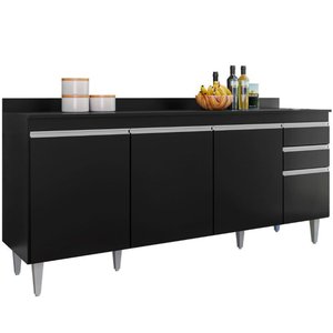 Balcão Gabinete para Cozinha com Tampo 180cm Moss M05 Preto - Inoviza