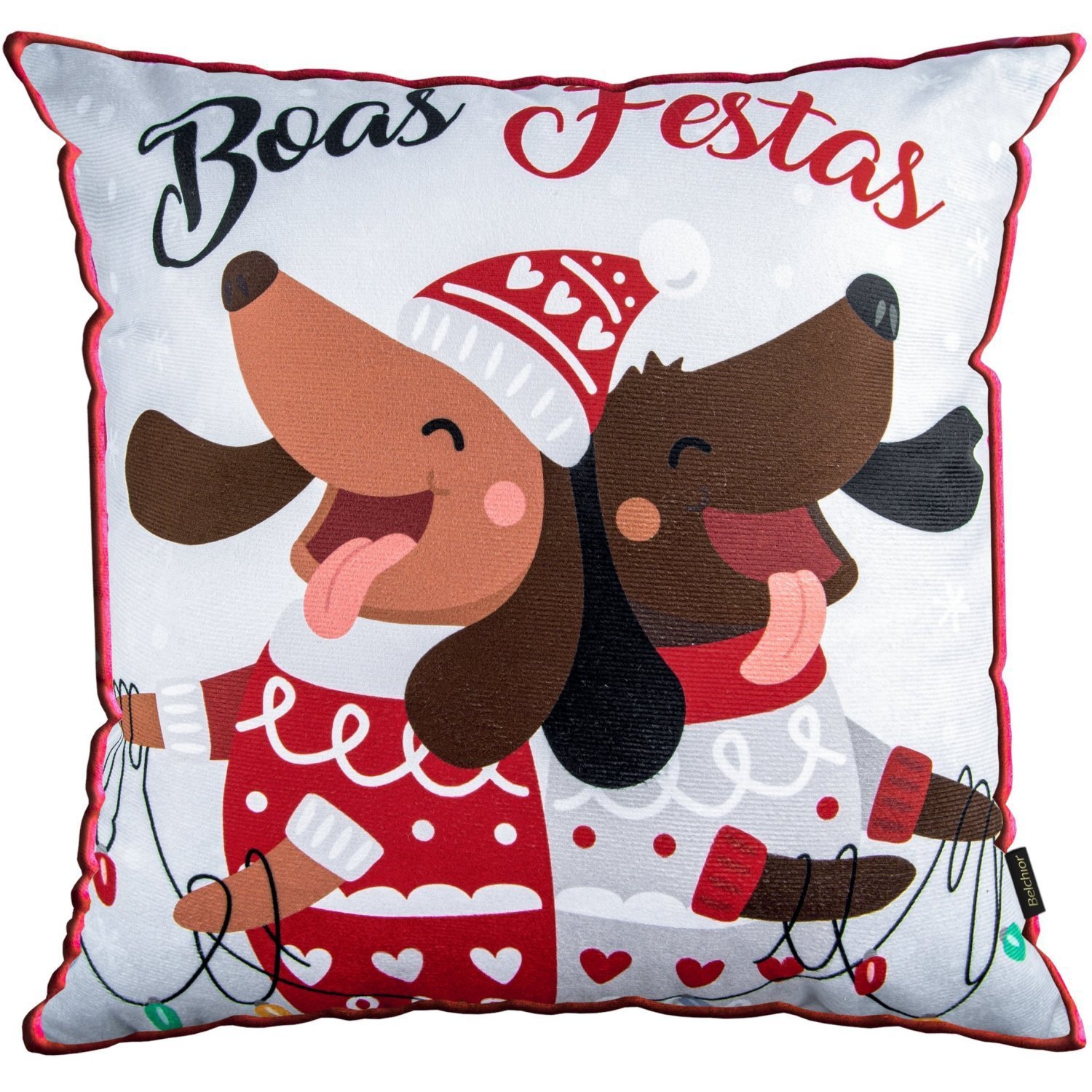 Capa para Almofada Natalina Feliz Natal Lúdico com Cordonê 43x43cm Belchior Uniq - 1