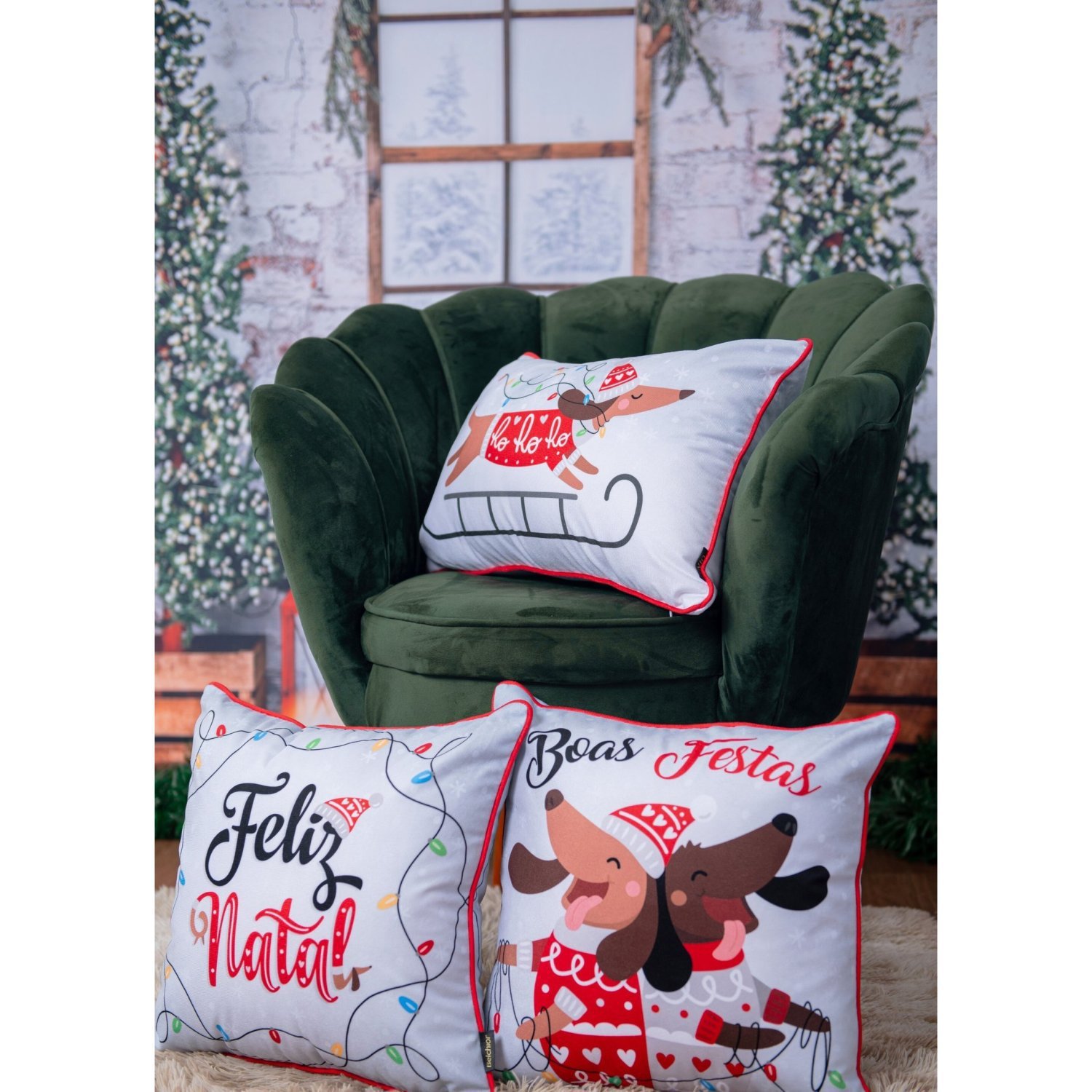 Capa para Almofada Natalina Feliz Natal Lúdico com Cordonê 43x43cm Belchior Uniq - 2