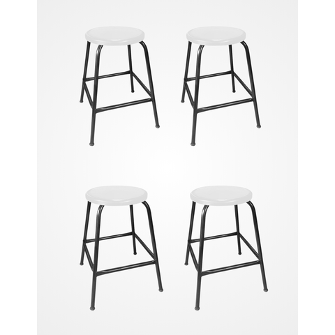 Kit 4 Banco de Metal Bar Assento Plástico Empilhável Branco 55cm