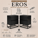 Ver imagem 2 de Kit Mesa Cabeceira Eros Preta Estilo Industrial 60cm Moderna Casal Preto