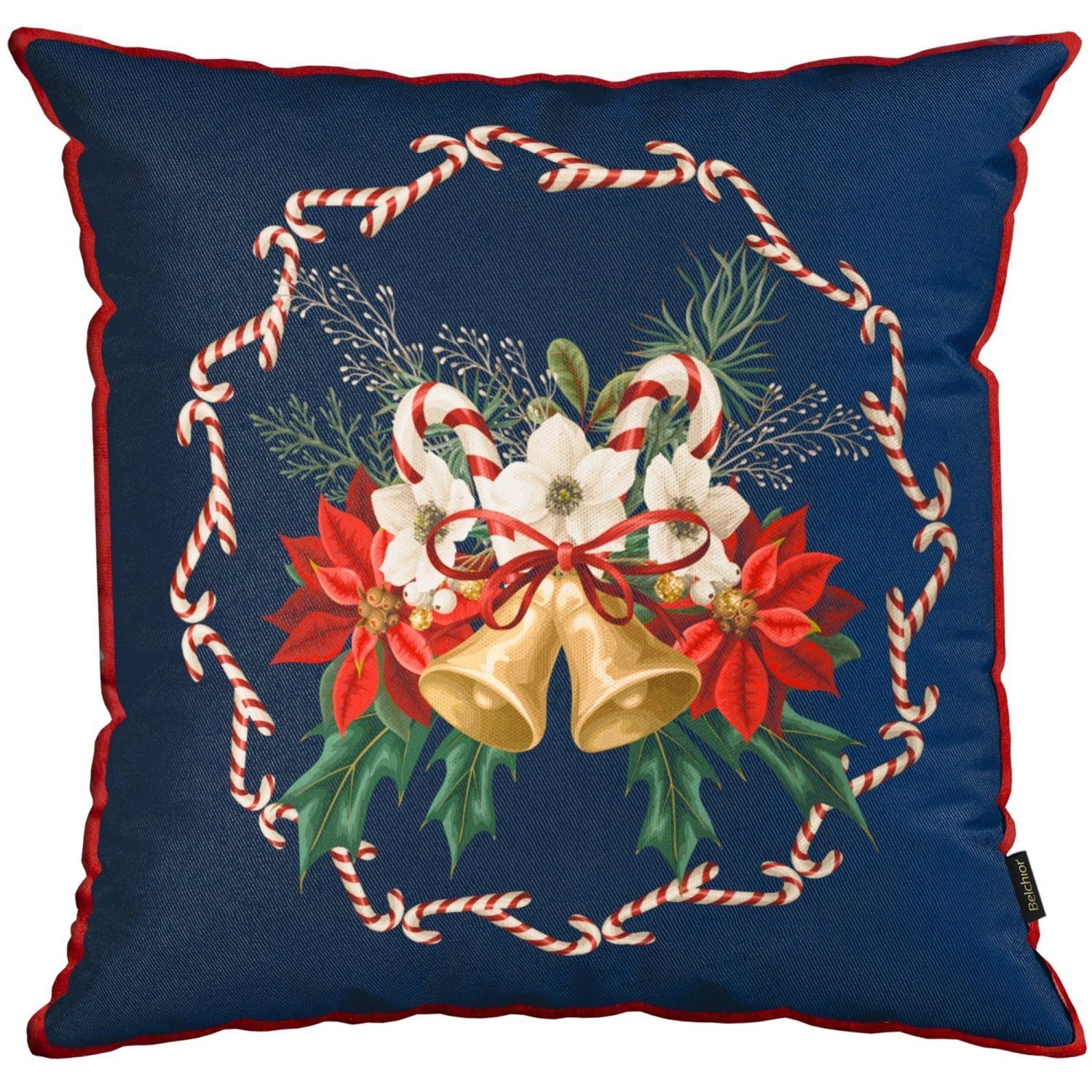 Capa para Almofada Natalina 43x43cm Guirlanda de Bengala com Sino Belchior Uniq - 1