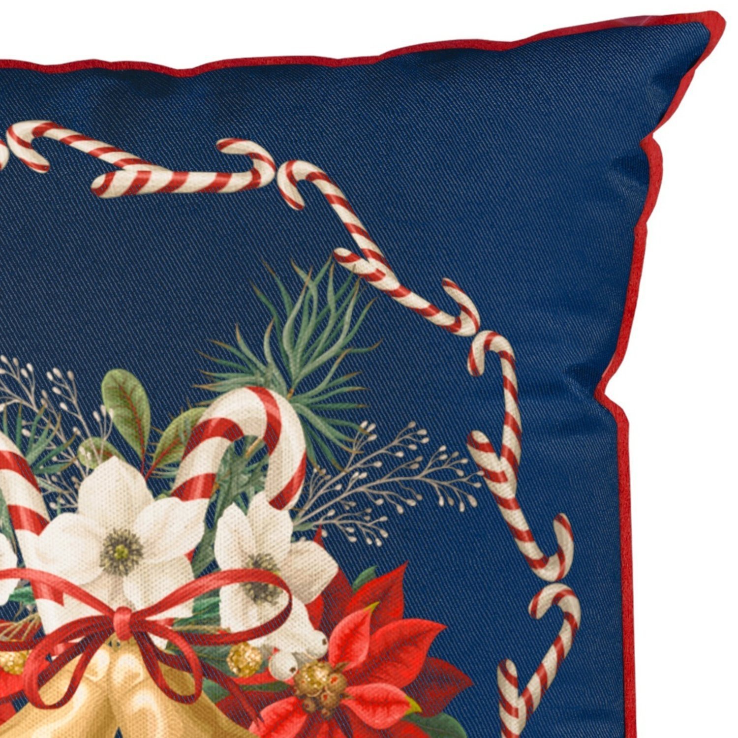 Capa para Almofada Natalina 43x43cm Guirlanda de Bengala com Sino Belchior Uniq - 3