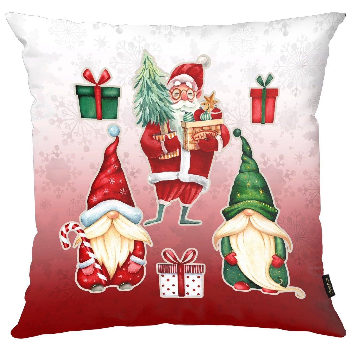 Capa para Almofada Natalina 43x43cm Papai Noel, Gnomos e Presentes Belchior Uniq - 1