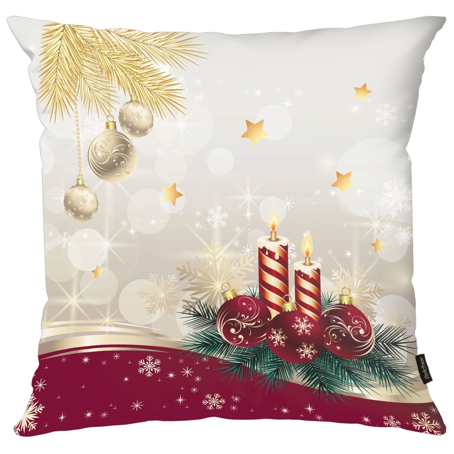 Capa para Almofada Natalina 43x43cm Vela com Enfeites e Arabescos Belchior Uniq - 1