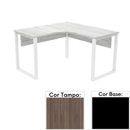 Mesa de Escritório em L Pé Tubular Pe25 em MDP 145 x 145 x 60cm Cor Walnut e Base Preta - 1