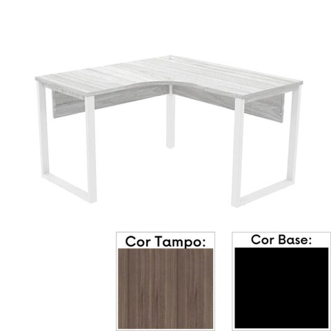 Mesa de Escritório em L Pé Tubular Pe25 em MDP 145 x 145 x 60cm Cor Walnut e Base Preta