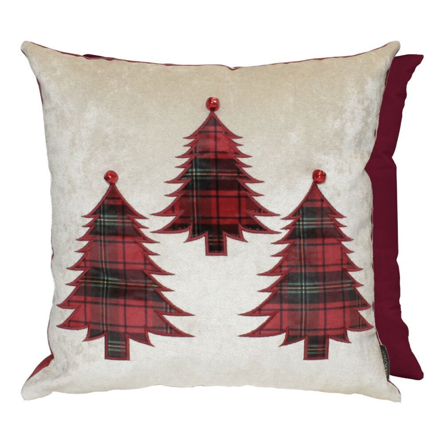 Capa para Almofada Natalina ÁRvore de Natal com Guizo Aplicado e Bordado 43x43cm Belchior Uniq - 5