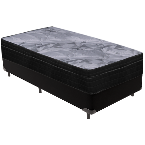 Cama Box Preto e Colchão Airtech Pampa Molas Ensacadas Solteiro Ortobom