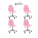Ver imagem 1 de Kit 04 Cadeiras Office Eiffel Botonê Ajustável Base Giratória - Rosa + E-book