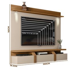 Painel De TV Até 70 Polegadas Com LED Griz Carvalho Nobre Lodi DJ Móveis - 4