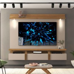 Painel De TV Até 70 Polegadas Com LED Griz Carvalho Nobre Lodi DJ Móveis - 1