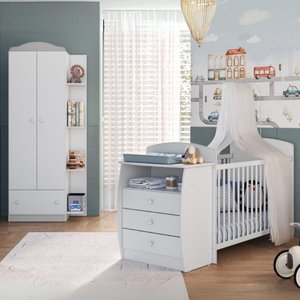 Berço Cômoda com Guarda-roupa 2 Portas 1 Gaveta Multimóveis Mp4347 Branco/colorido