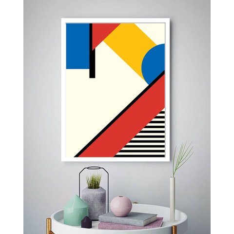 Quadro Decorativo Abstrato Geométrico Amarelo - 70x50cm:moldura Branca