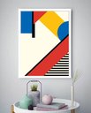 Ver imagem 1 de Quadro Decorativo Abstrato Geométrico Amarelo - 70x50cm:moldura Branca