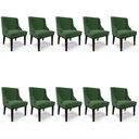 Ver imagem 1 de Kit 10 Cadeiras Estofadas para Sala de Jantar Base Fixa de Madeira Preto Lia Suede Verde - Ibiza